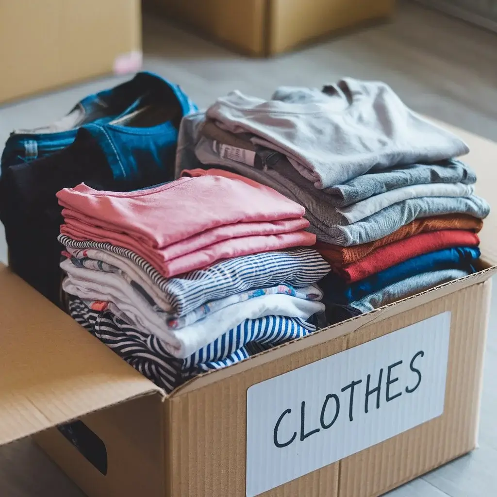 A boxes filled with clothes for storing