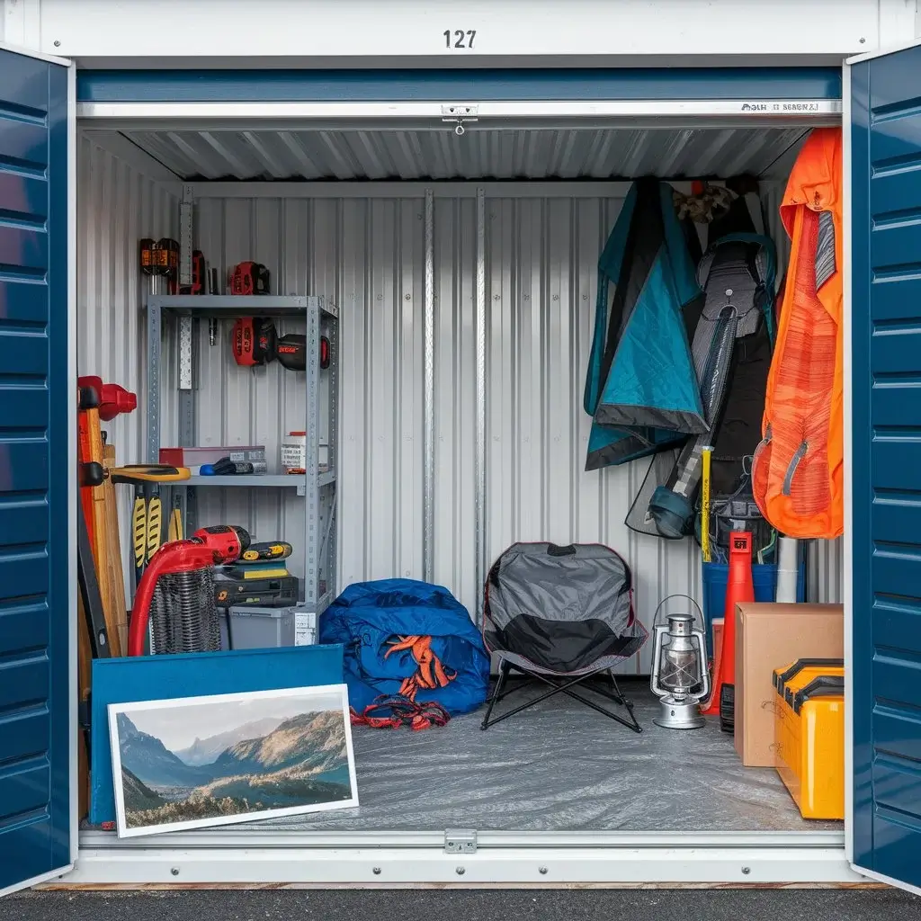 a-photo-of-a-self-storage-unit-with-hobby-items-image-albums-gears